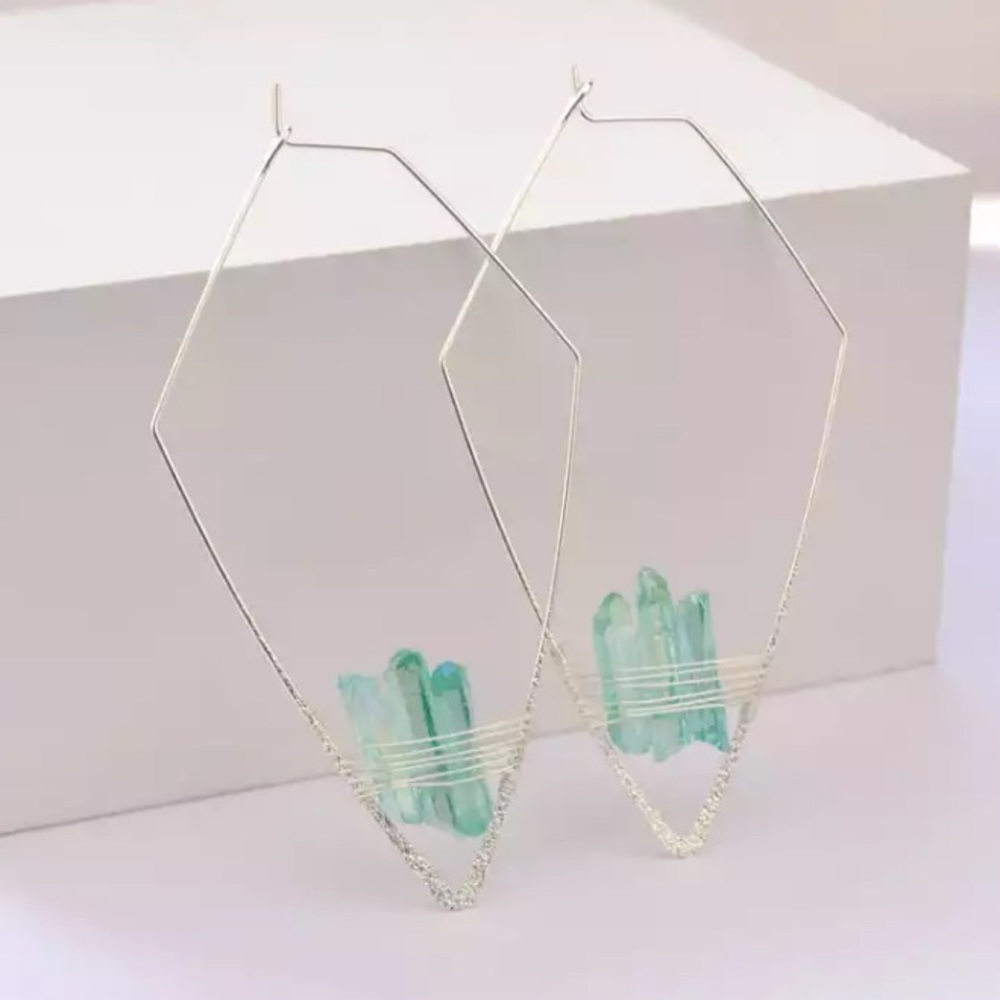 Sea Green Crystal Threader Earrings! - Picture 4 of 5